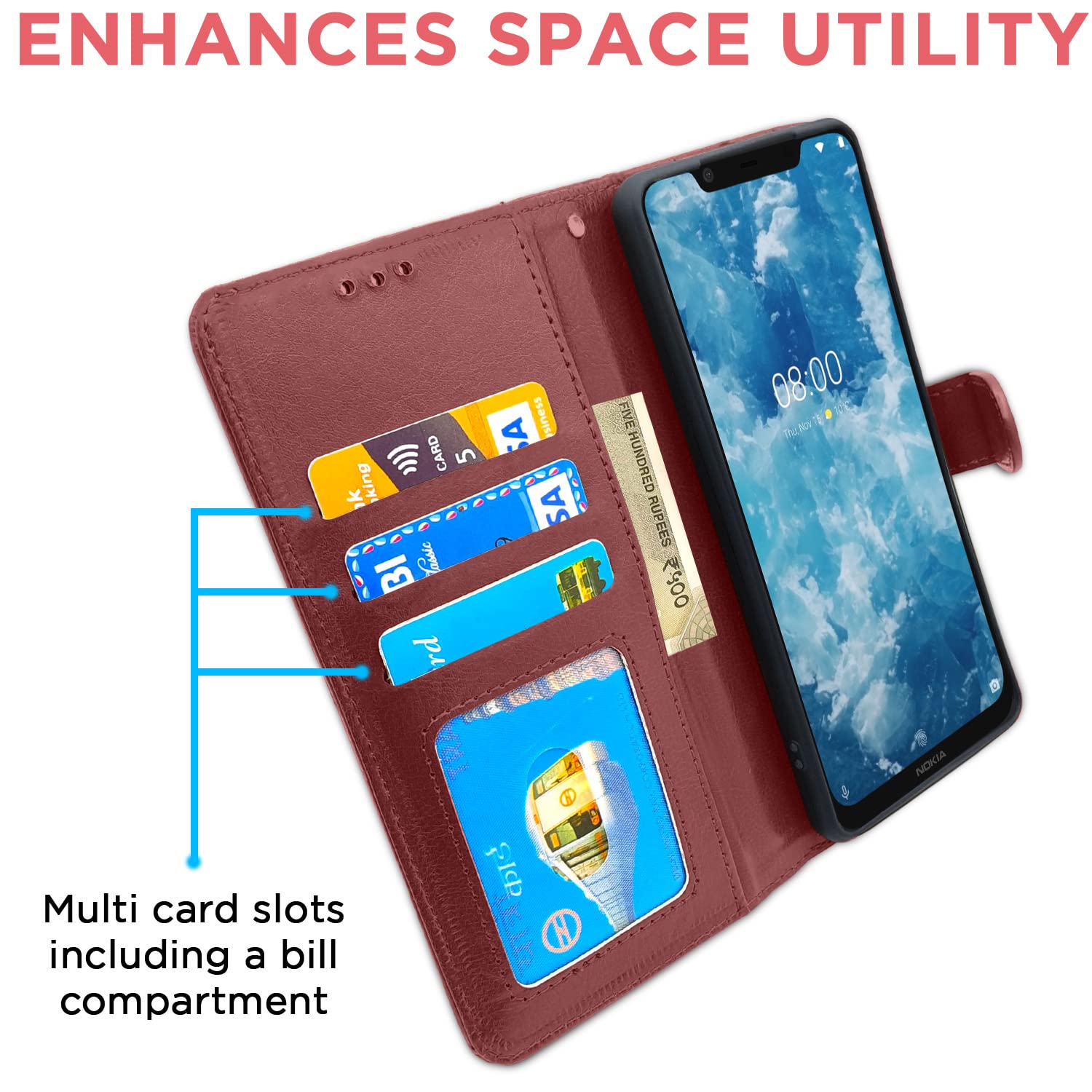 Pikkme brown Wallet mobile flip cover for Nokia 8.1 – photo 3