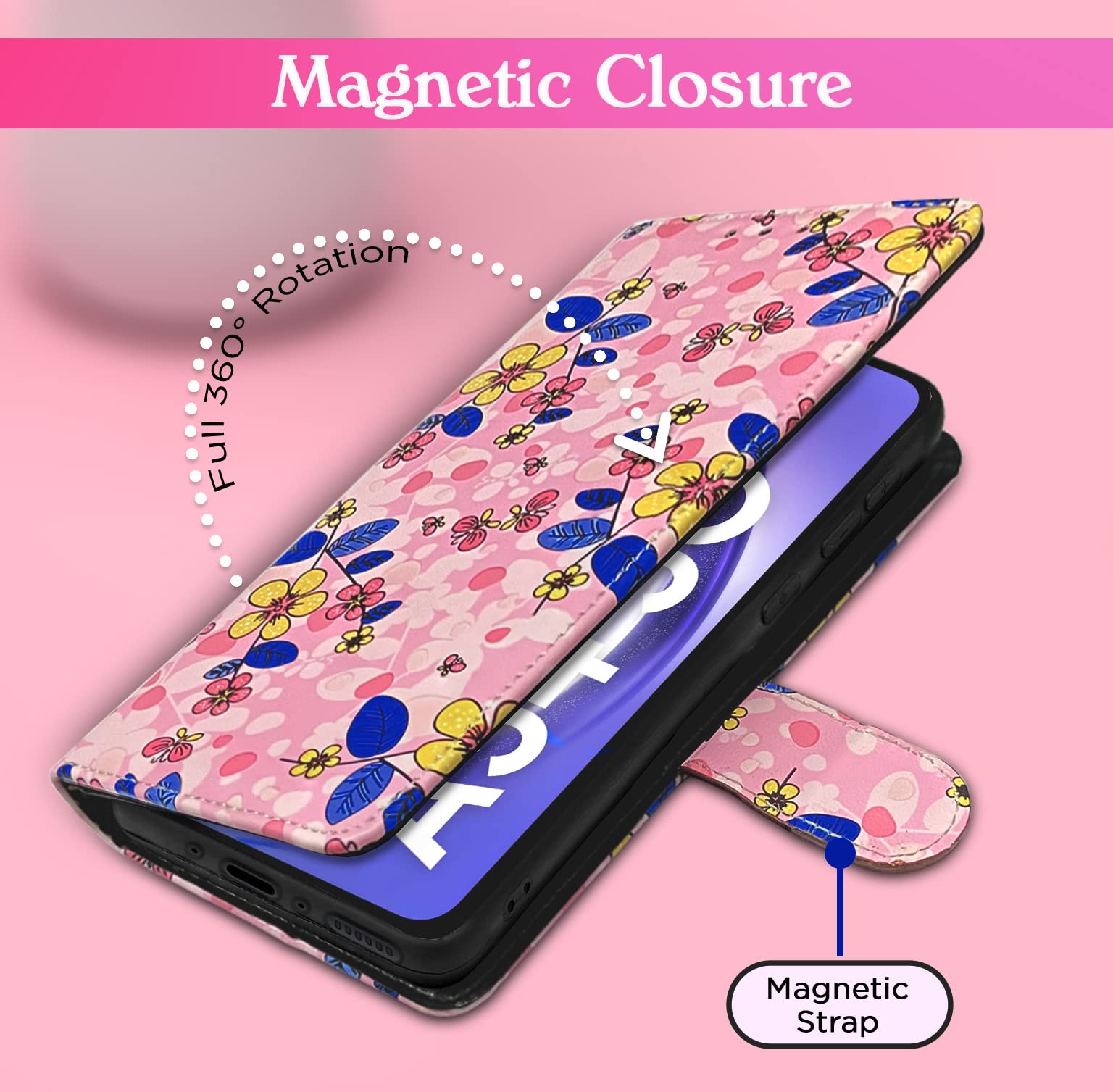 Pink flower Wallet wallet flip cover for Samsung A54 5G – Pikkme – photo 6