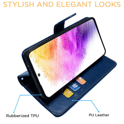 Samsung A33 5G Magnetic wallet flip cover in blue & brown by Pikkme – photo 5