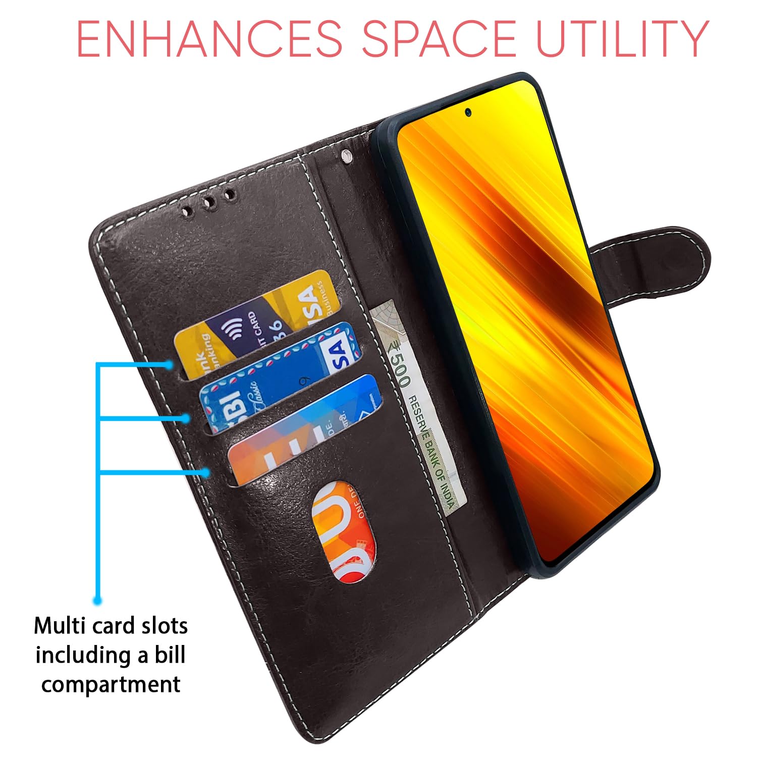 Poco X3 Magnetic flip case in coffee & brown by Pikkme – photo 3