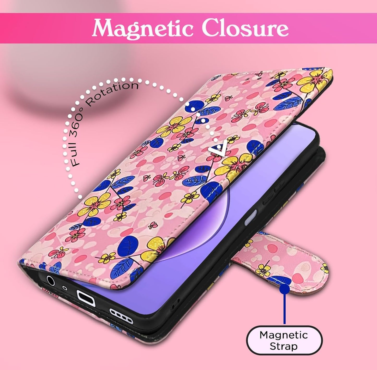 Pikkme Realme 12 5G Flower Flip Cover (Pink)