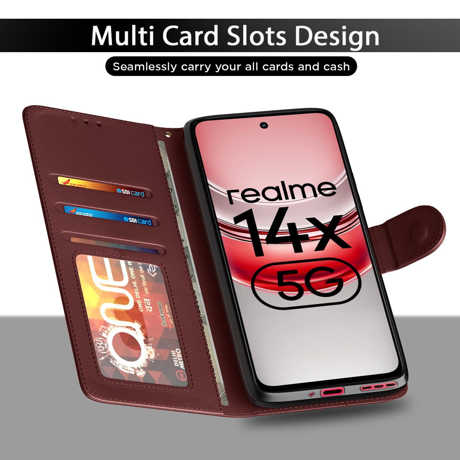 Realme Narzo 80x/P3x/14X 5G Wallet flip case in brown by Pikkme – photo 5