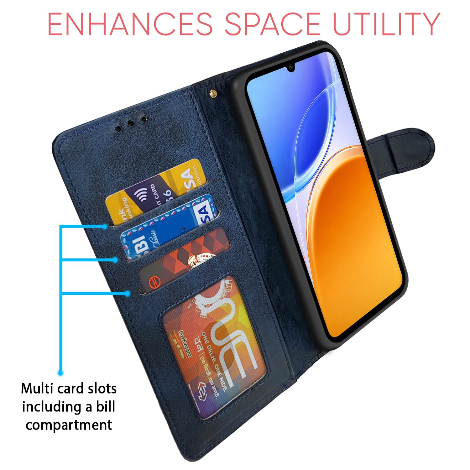 Vivo T5e wallet flip cover in navy & light blue by Pikkme – photo 5