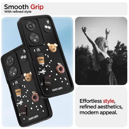 Pikkme Oppo A78 5G Cute Fun Cartoon 3D Bear Coffee Back Cover (Black)