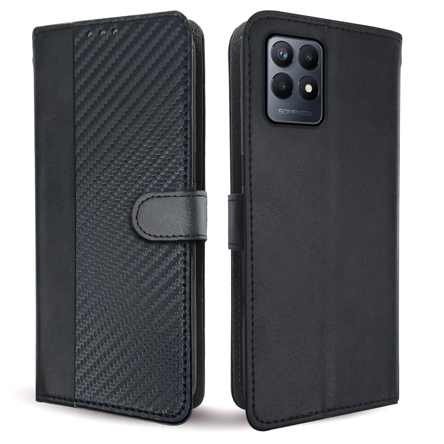 Realme Narzo 50/8i 4G mobile flip cover in black by Pikkme