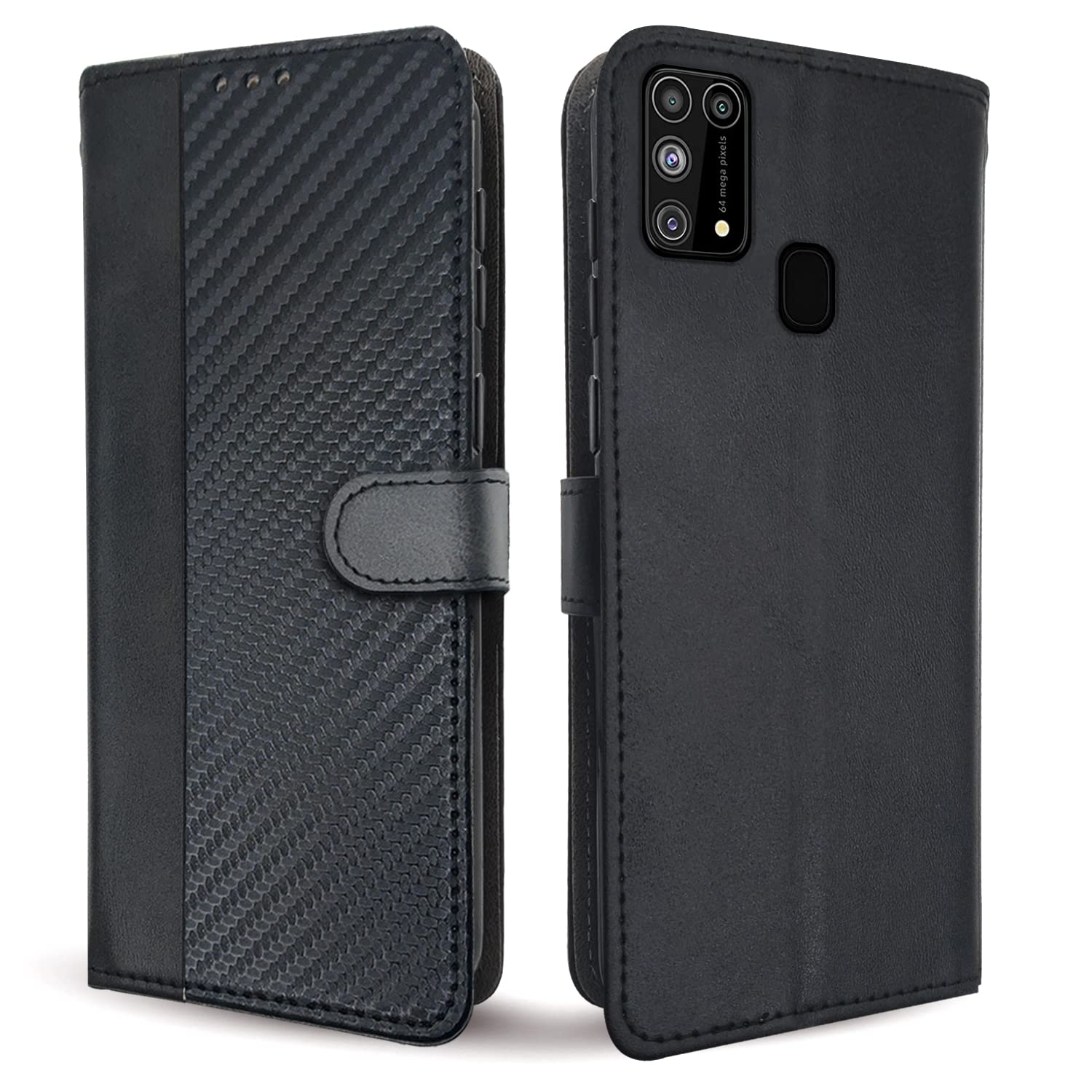 Samsung M31/M31 Prime/F41 wallet flip cover in black by Pikkme