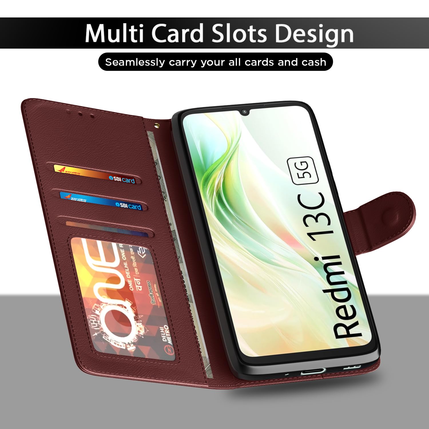 Redmi 13C 5G mobile flip cover in brown by Pikkme – photo 5