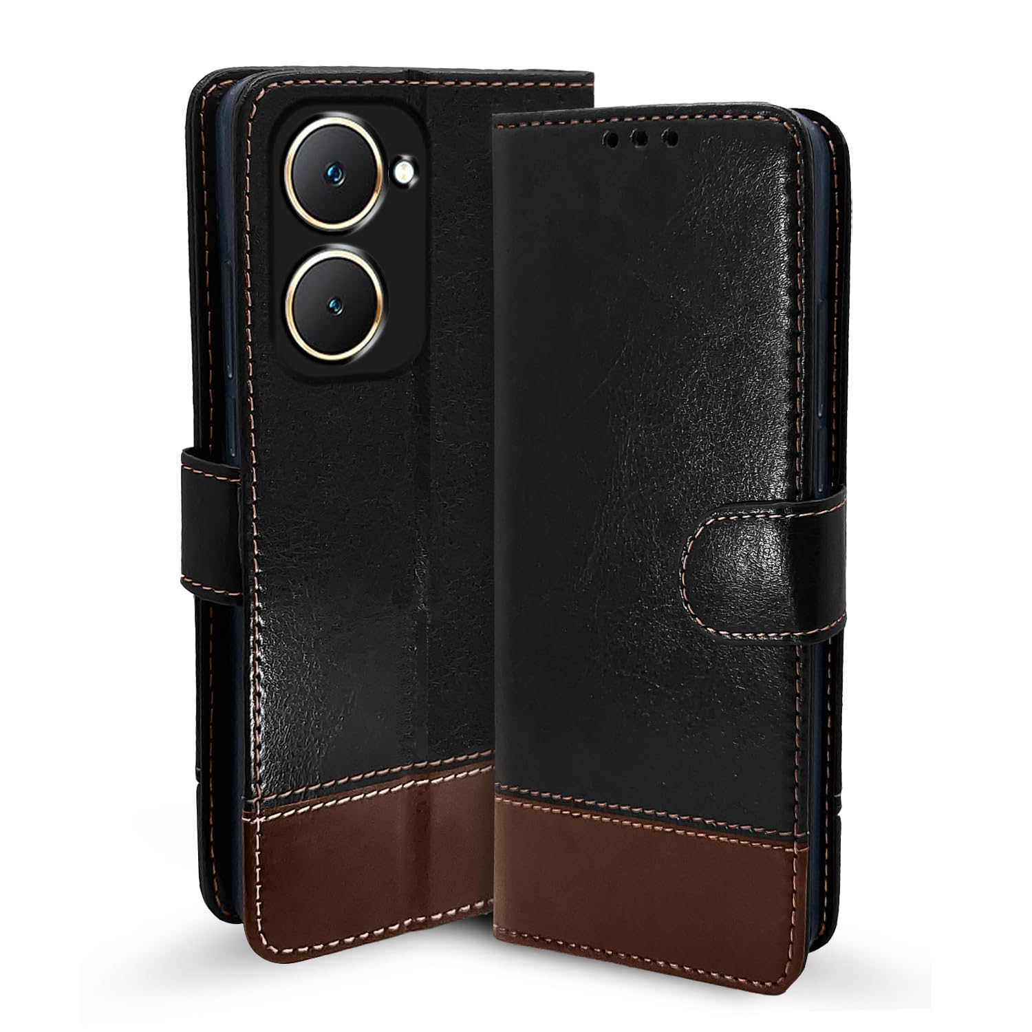 Pikkme black & brown Magnetic wallet flip cover for Vivo Y03 4G