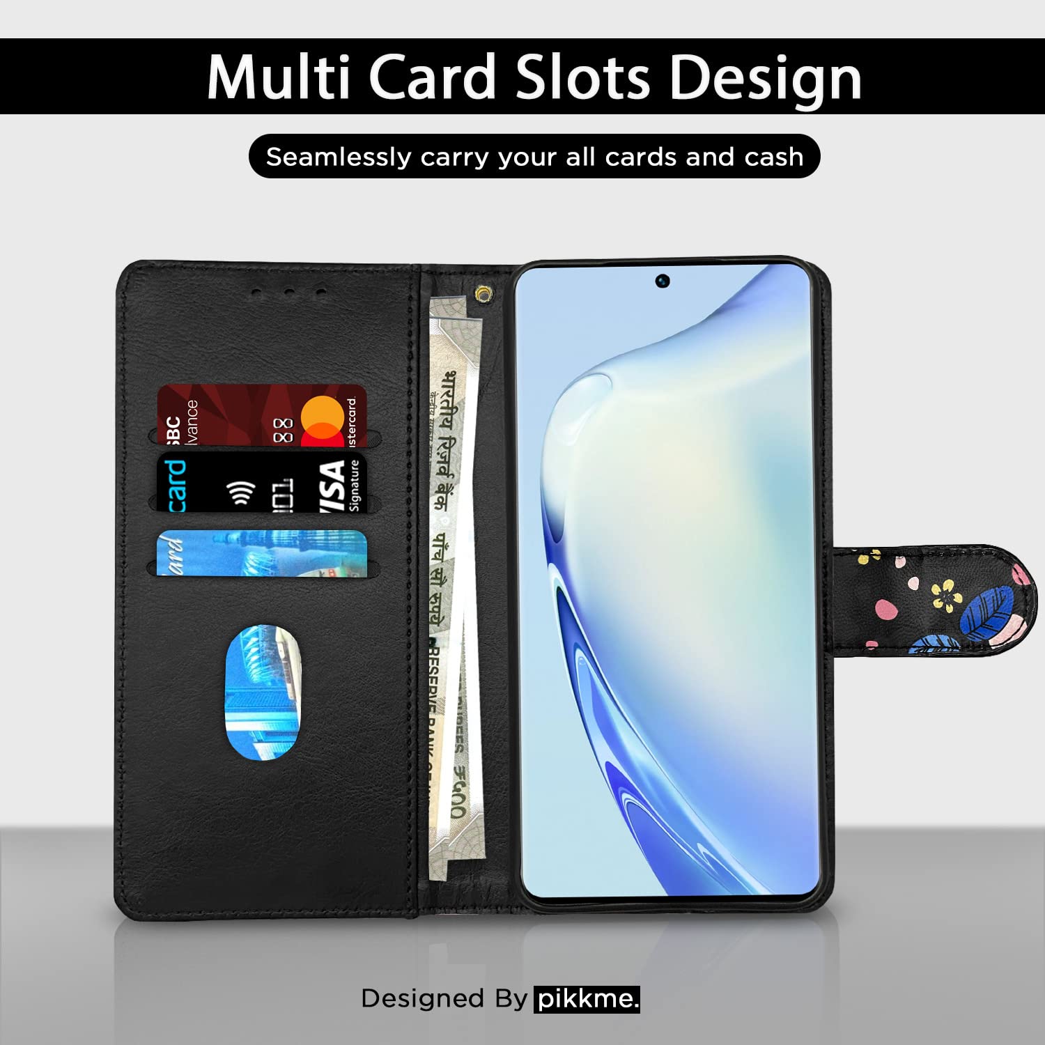 Pikkme black flower Wallet flip case for Vivo V27/V27 Pro 5G – photo 2