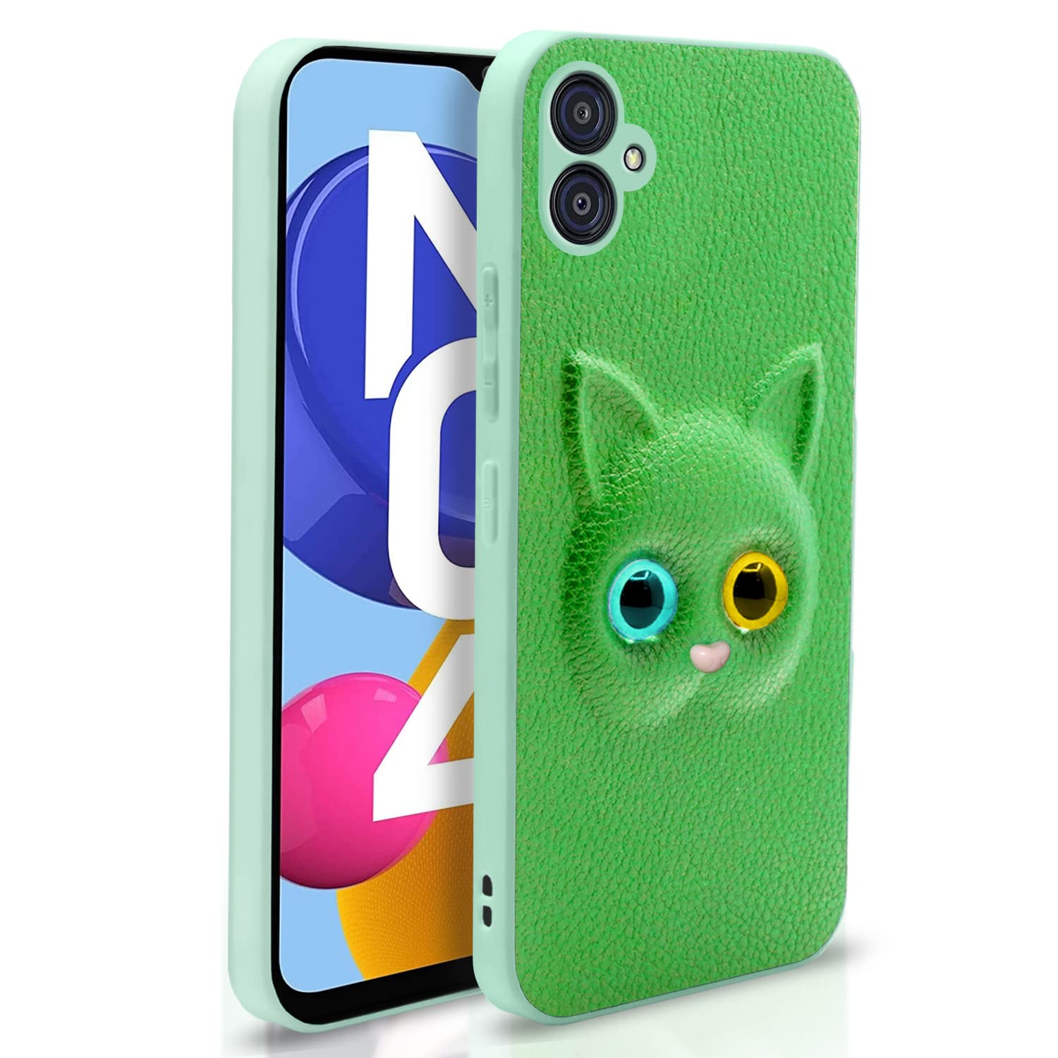 Samsung M04/F04/A04e Cat mobile cover in green by Pikkme