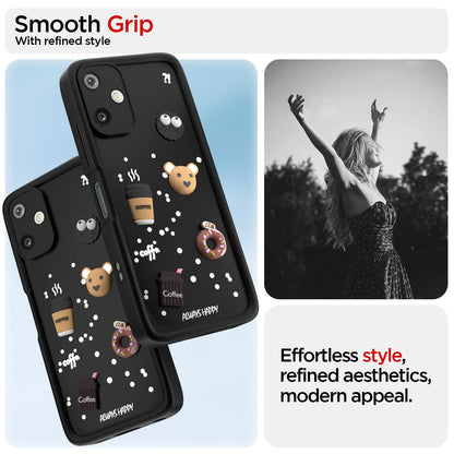 Pikkme Samsung Galaxy F06 5G / M06 5G Cute Fun Cartoon 3D Bear Coffee Back Cover (Black)