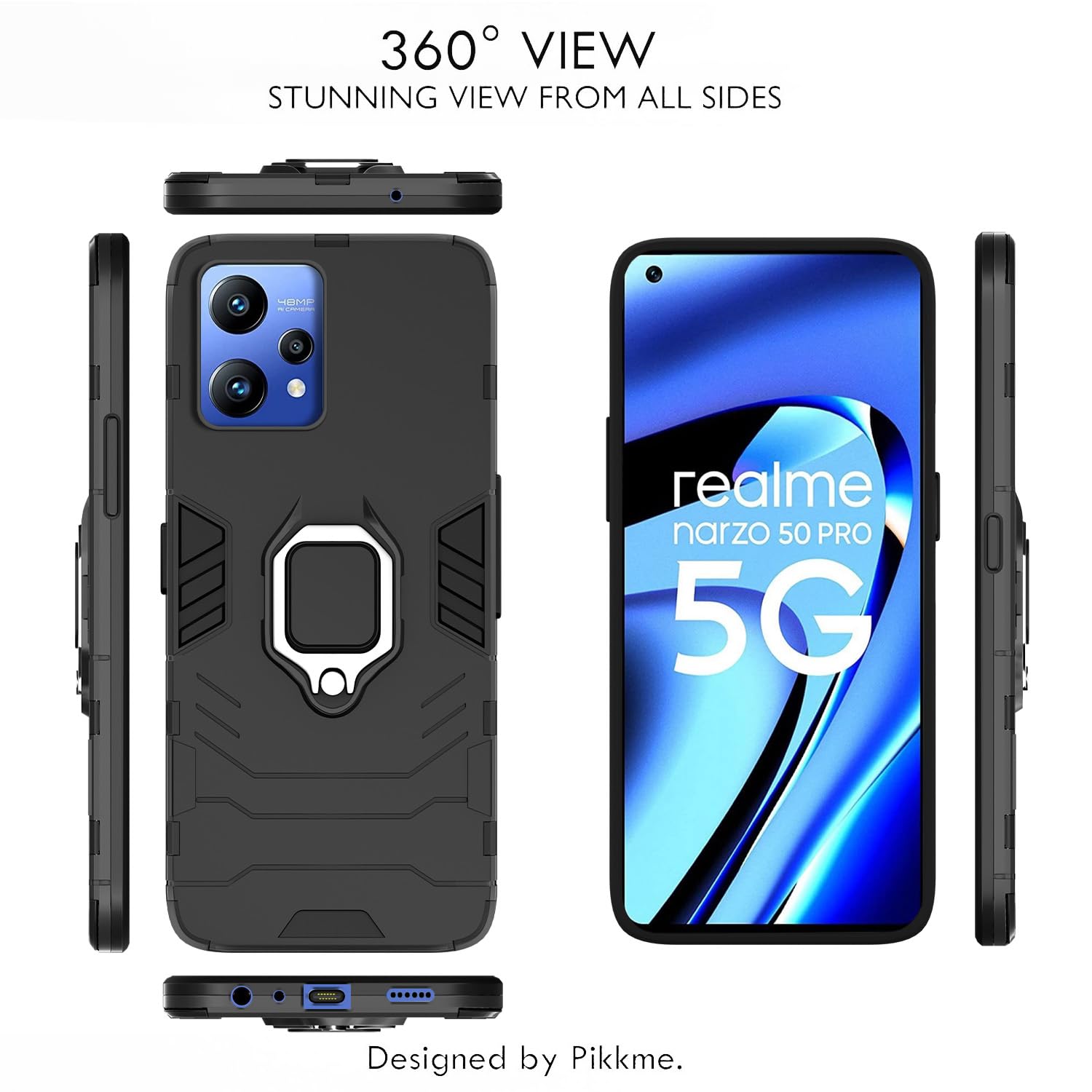 Pikkme Realme Narzo 50 Pro 5G D5 Tough Armor Back Cover | Black