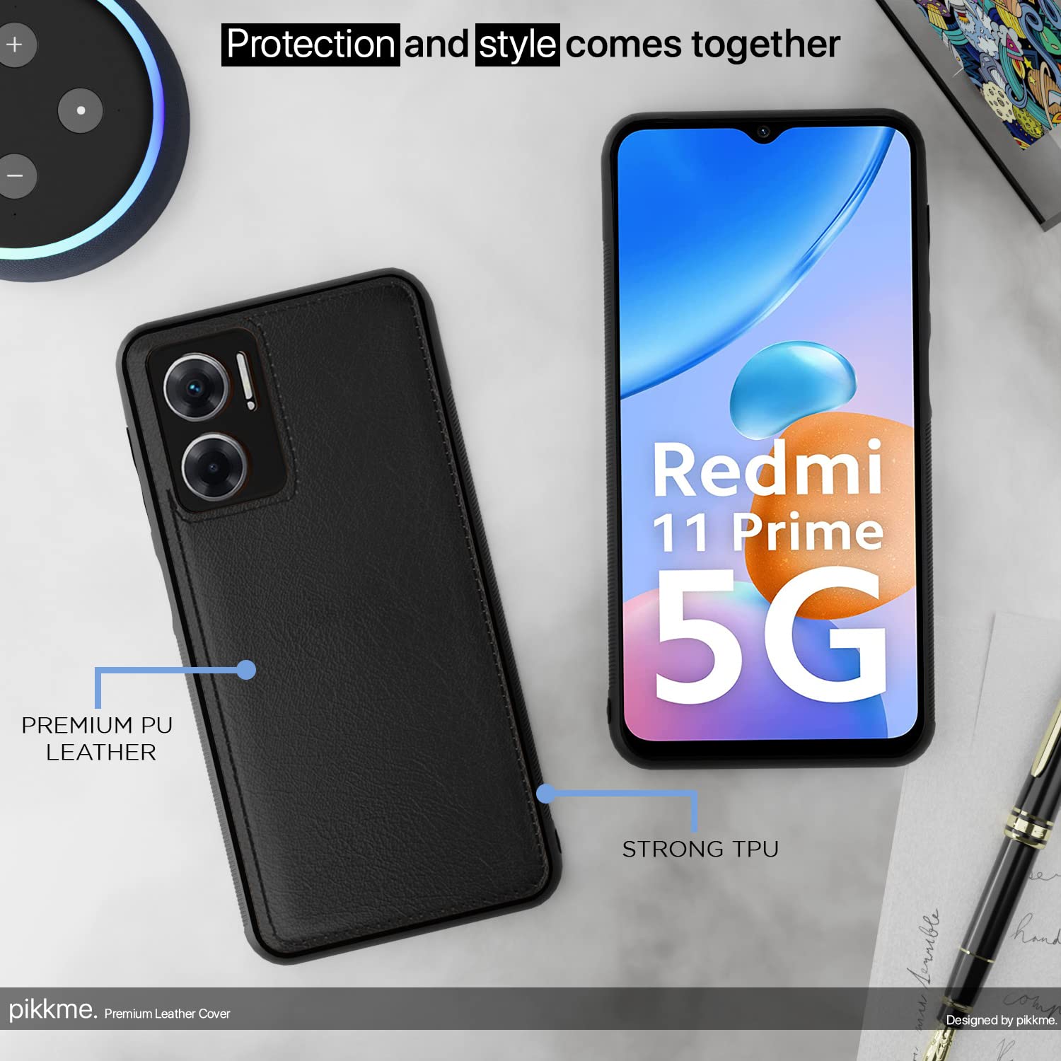 Pikkme Redmi 11 Prime 5G Leather black back cover – photo 5