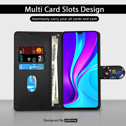 Pikkme Mi Redmi 10A / 10A Sport/Redmi 9 / Redmi 9 Activ / 9C / Poco C31  Flower Flip Cover (Black)