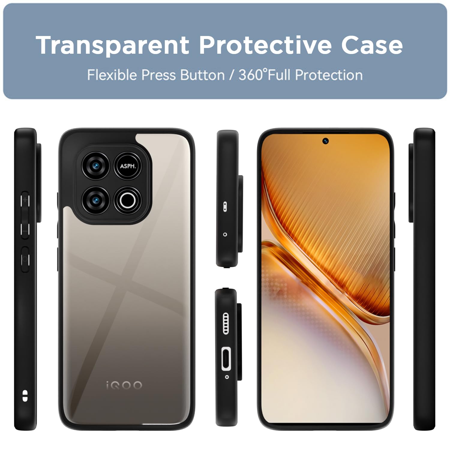 Pikkme Vivo Y300 GT 5G Eagle 2 Shockproof Sleek Hybrid Armor Back Cover (Black)