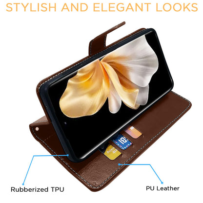 Pikkme Vivo V30 Pro 5G Contrast Flip Cover (Brown)