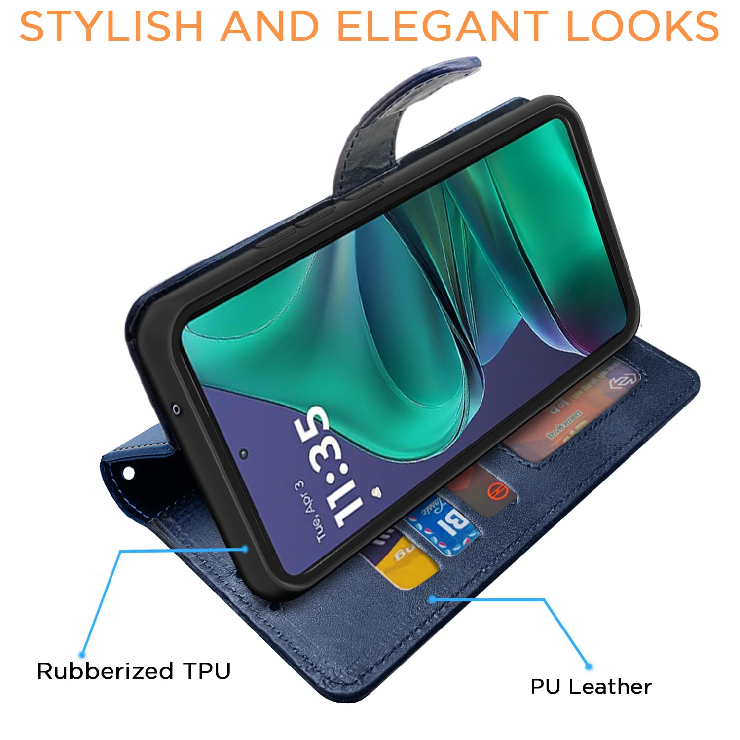 Pikkme Motorola Moto Edge 60 Stylus 5G Contrast Flip Cover (Navy Blue)