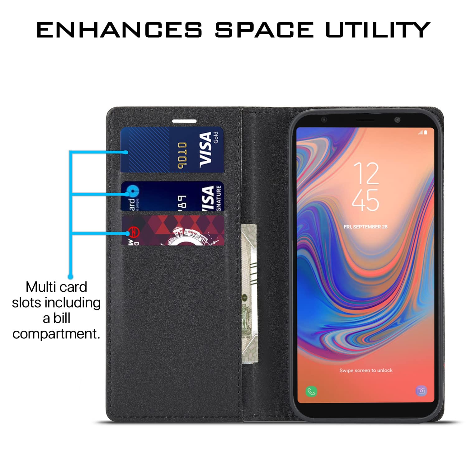 Pikkme Samsung A7 2018 black mobile flip cover – photo 3