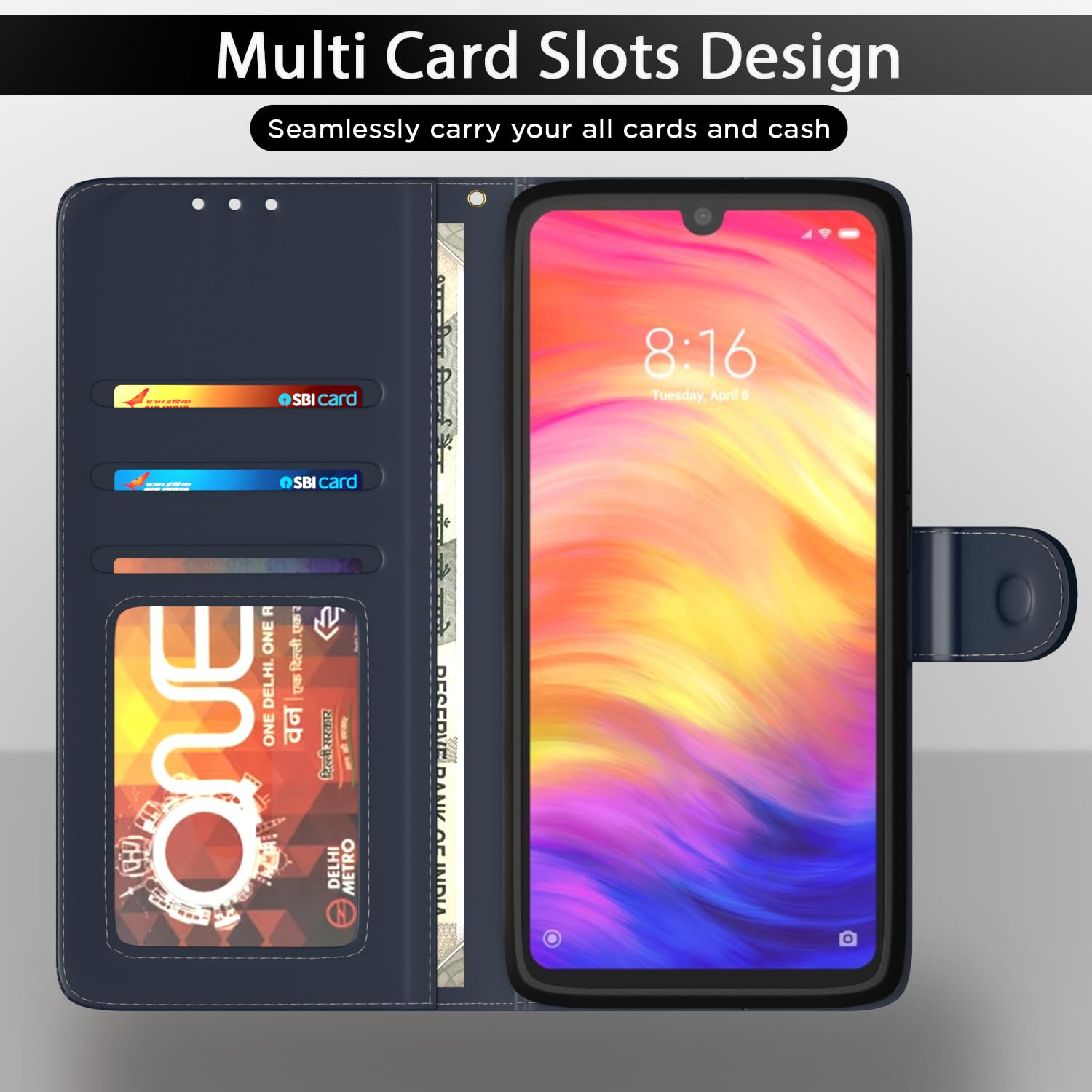 Pikkme blue Wallet mobile flip cover for Redmi Note 7/Note 7 Pro/Note 7s – photo 5