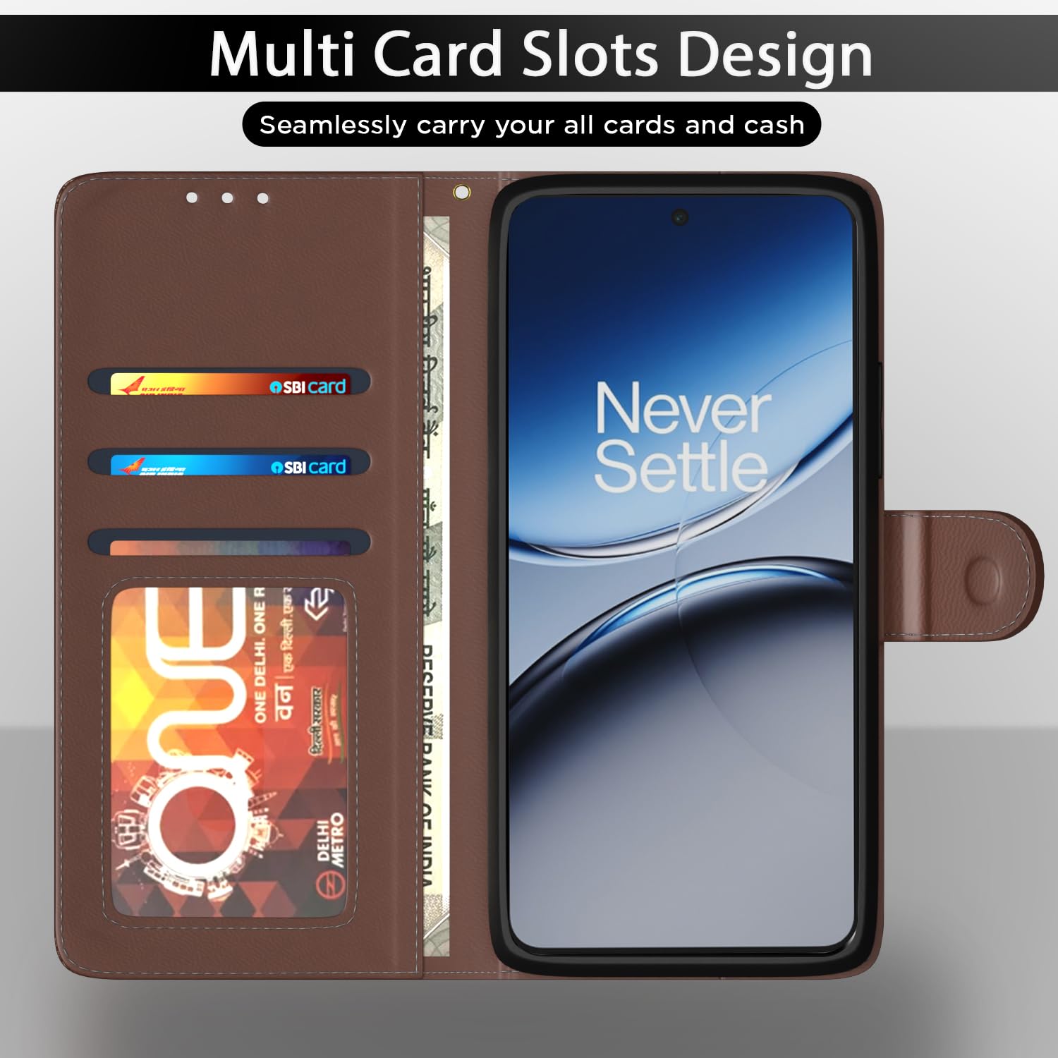 Pikkme OnePlus Nord CE 5 5G Dual-tone Leather Finish Flip Cover (Tan)