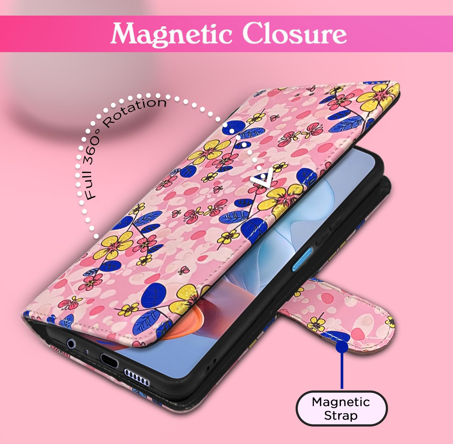 Pikkme pink flower mobile flip cover for Moto G24 Power – photo 3