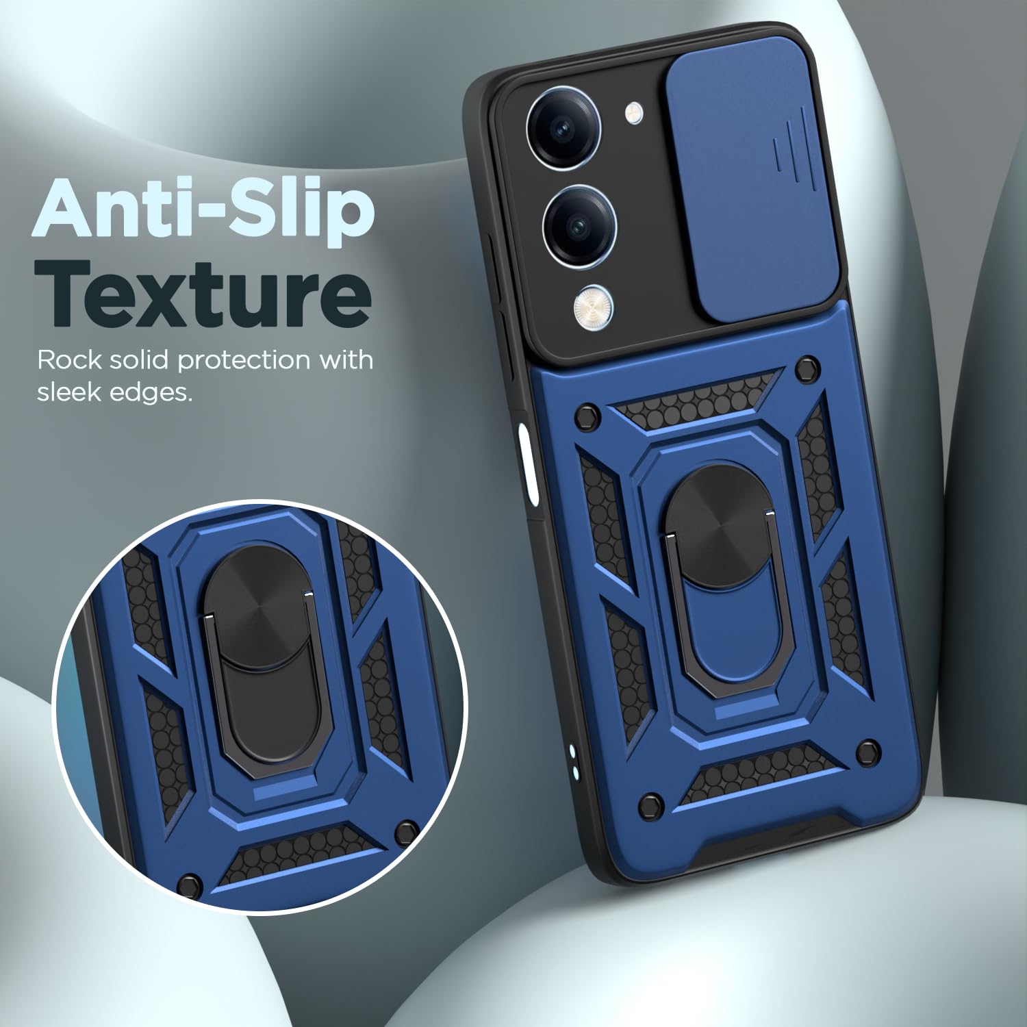 Pikkme Vivo T4 Lite 5G / iQOO Z10 Lite 5G / Vivo Y04 4G / Vivo Y19 5G D10 Tough Armor Back Cover (Blue)
