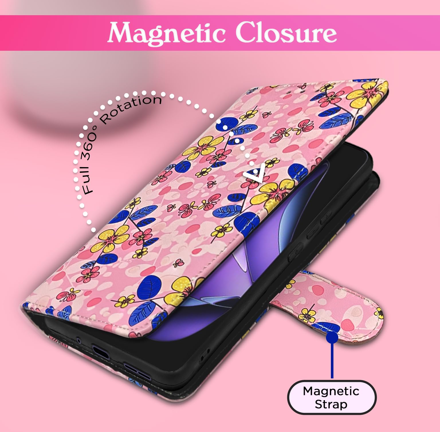 Pink flower mobile flip cover for Oppo Reno 13F 5G – Pikkme – photo 6