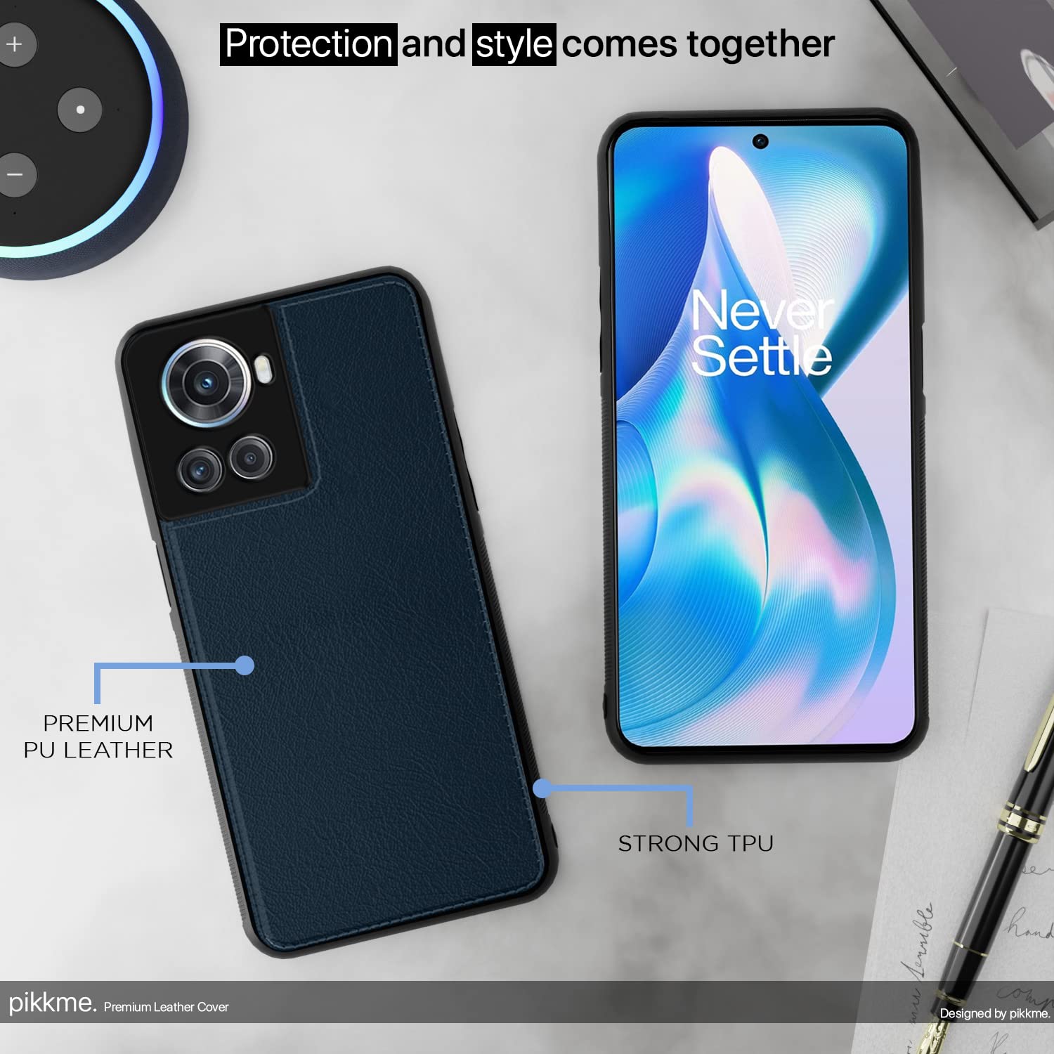 Blue Leather mobile back cover for OnePlus 10R – Pikkme – photo 4
