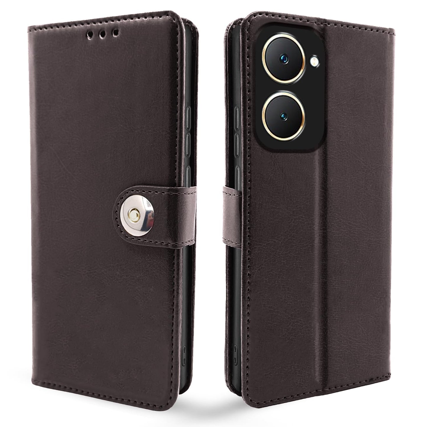 Pikkme Vivo Y03 4G Button Flip Cover (Coffee)