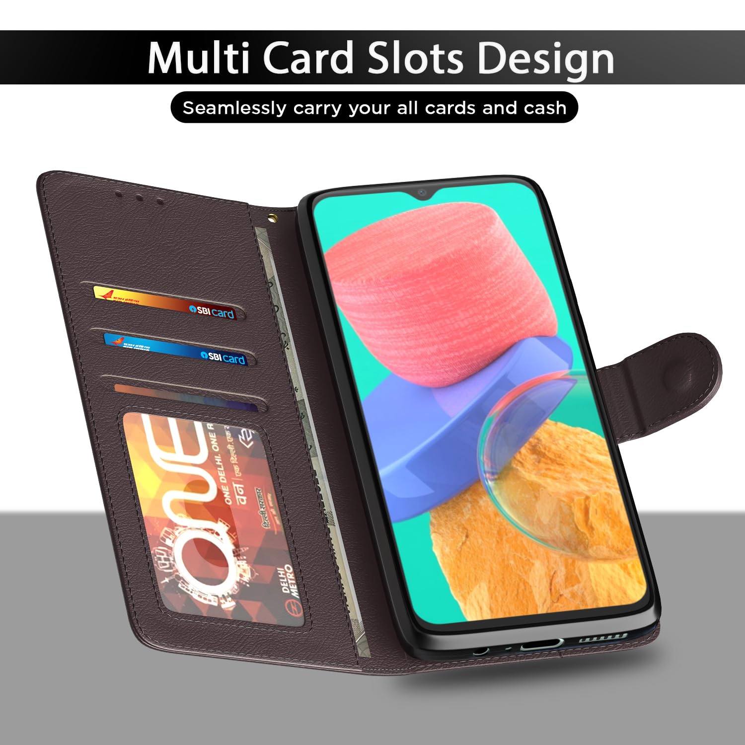 Pikkme Samsung M33 5G Wallet coffee wallet flip cover – photo 5