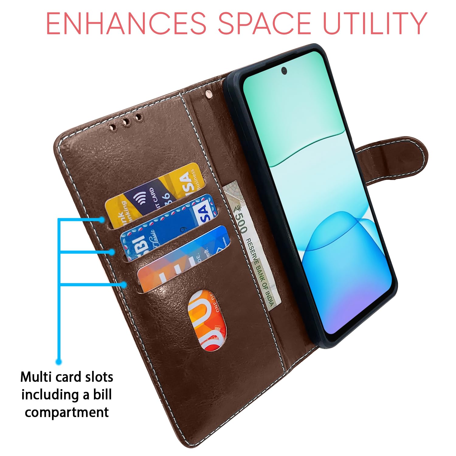 Redmi 13/Poco M6 Plus 5G flip cover in brown & coffee by Pikkme – photo 4