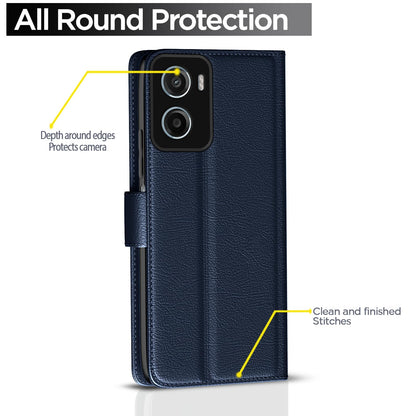 Pikkme Motorola Moto G05 Premium Leather Finish Vintage Flip Cover (Blue)