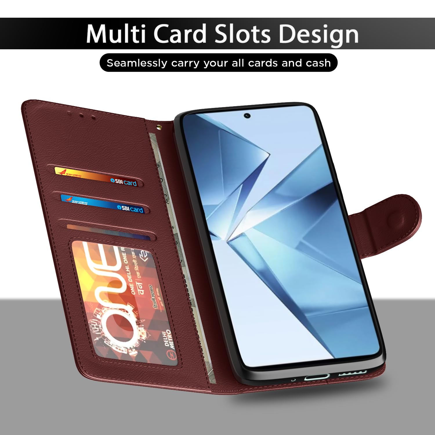 Brown Wallet flip case for Vivo V29E – Pikkme – photo 5