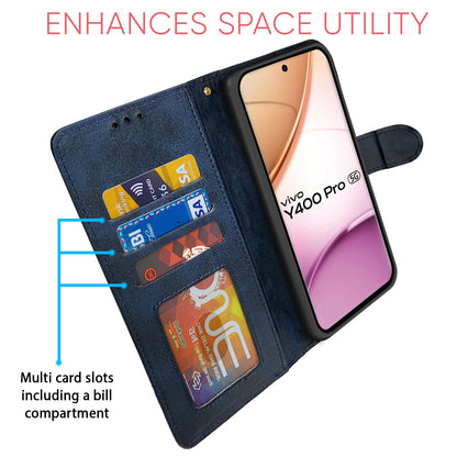 Pikkme Vivo Y400 Pro 5G  Dual-Tone PU Leather Finish Magnetic Flip Cover (Navy & Light Blue)