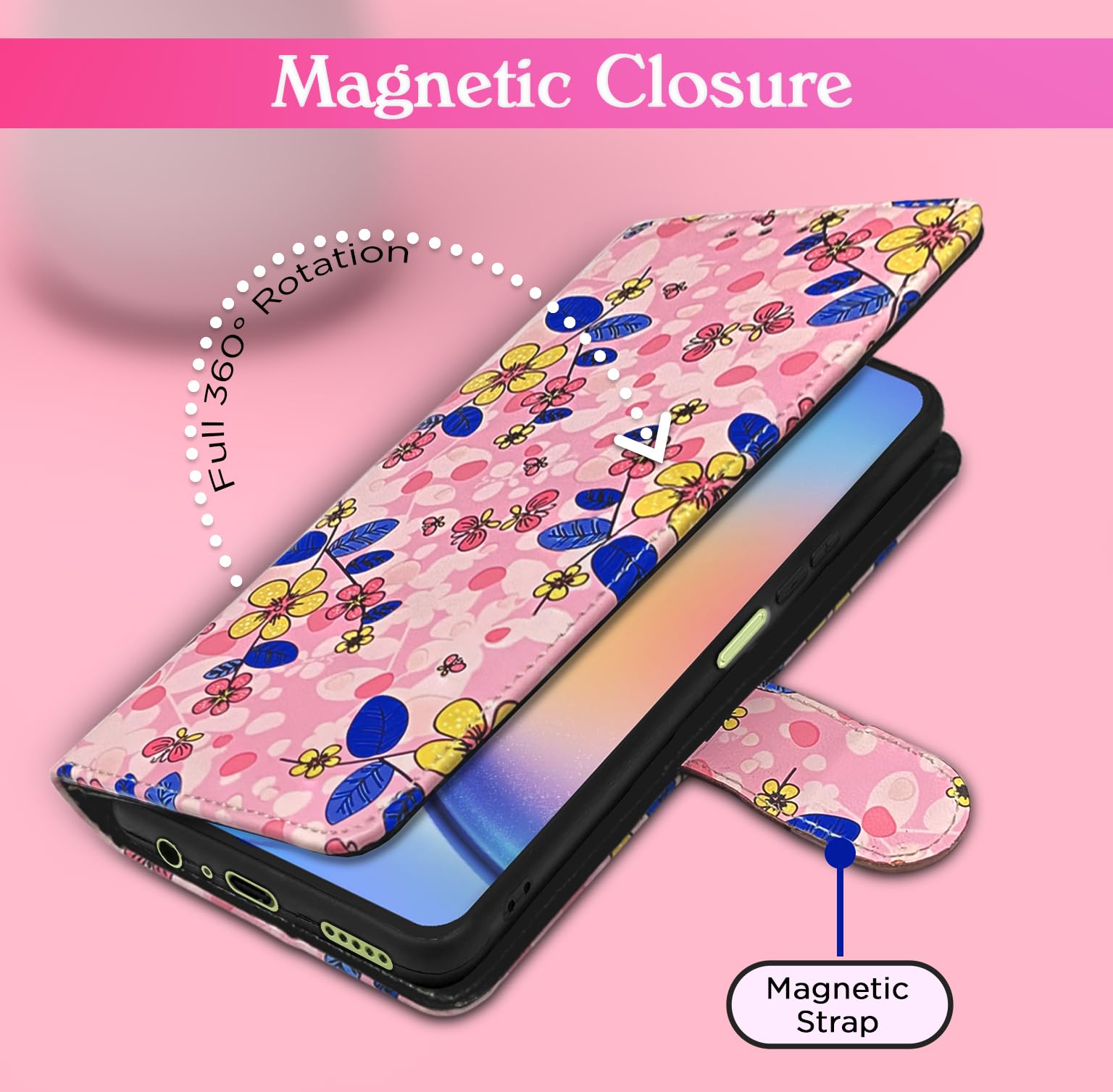 Pikkme Samsung A05s pink flower wallet flip cover – photo 2