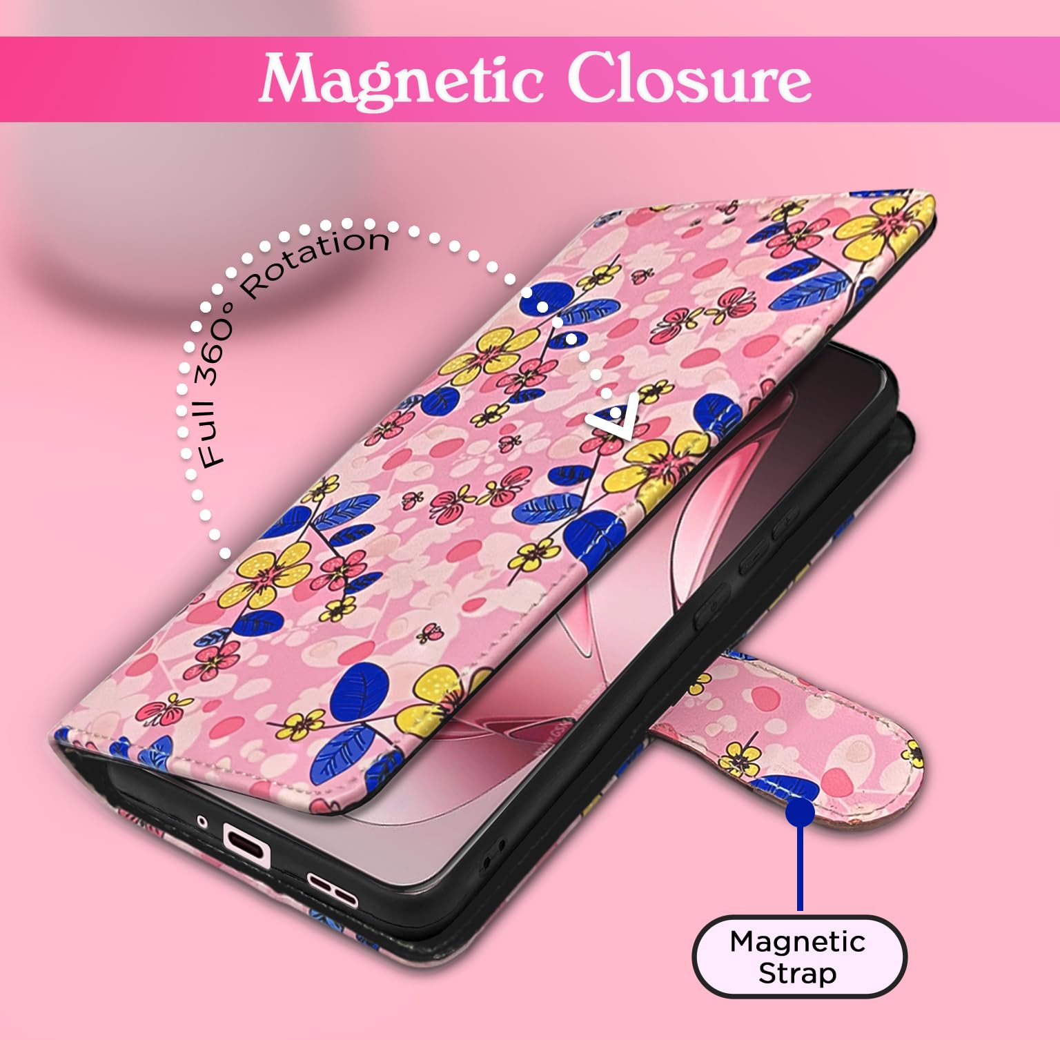 Oppo Reno 13 Pro 5G mobile flip cover in pink flower by Pikkme – photo 6