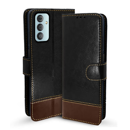 Samsung F13 Magnetic wallet flip cover in black & brown by Pikkme