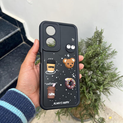 Pikkme Oppo A78 5G Cute Fun Cartoon 3D Bear Coffee Back Cover (Black)