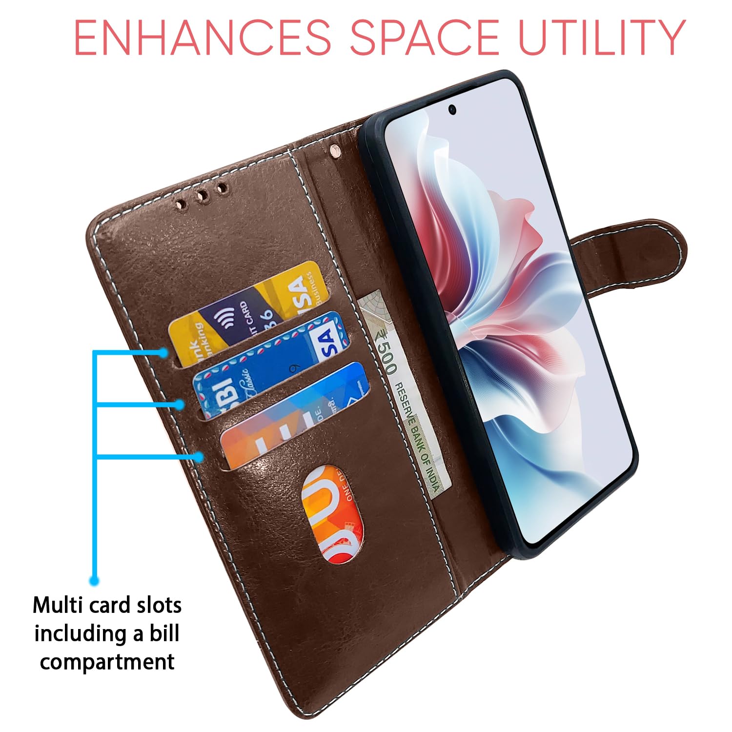 Pikkme Oppo F25 Pro 5G Contrast Flip Cover (Brown)