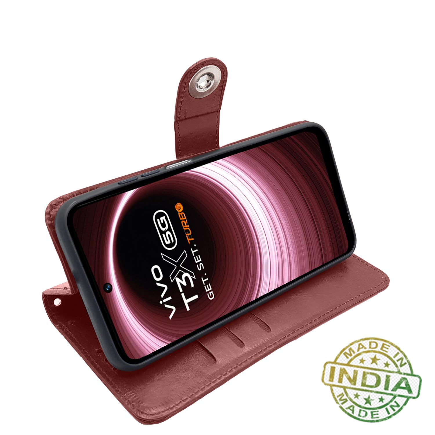 Vivo T3x/Y200i 5G wallet flip cover in brown by Pikkme – photo 5