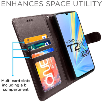 Vivo T2X/Y16/Y56 5G Wallet flip case in coffee by Pikkme – photo 4