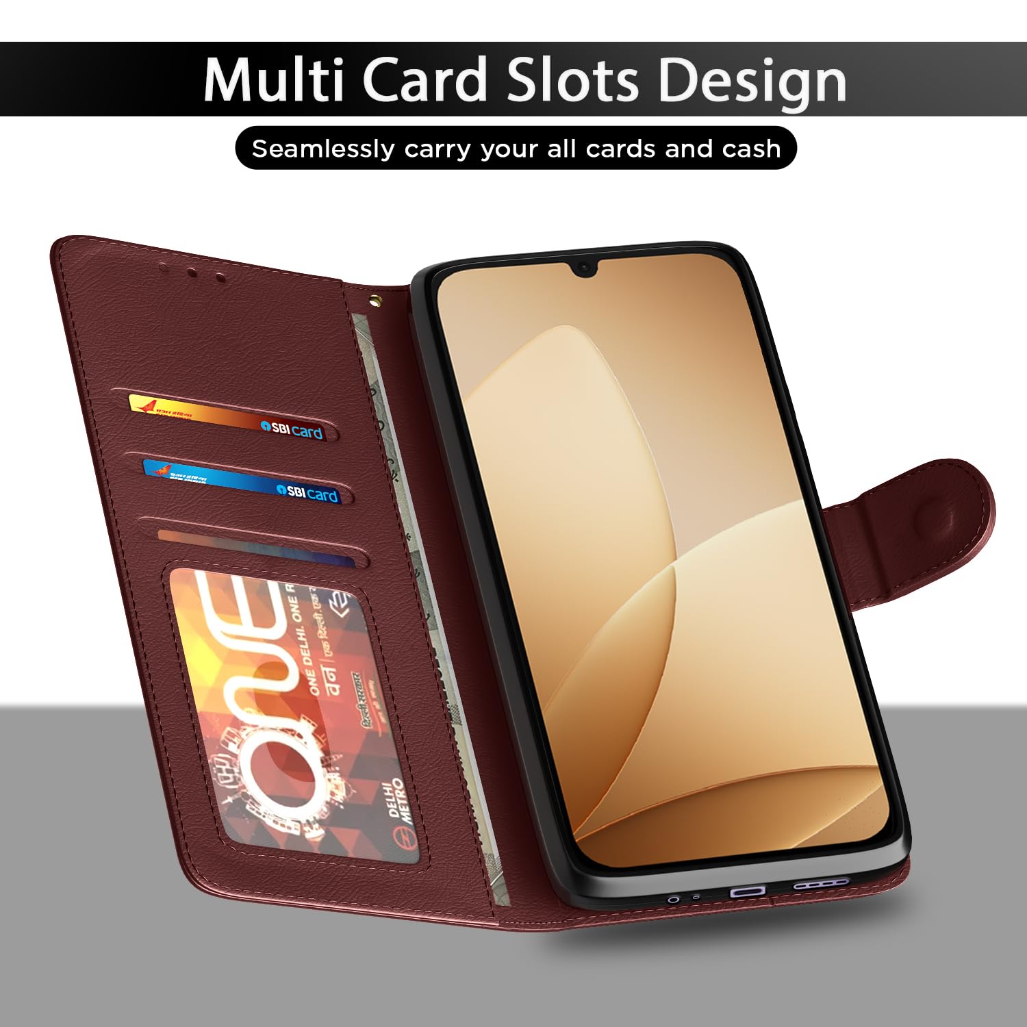 Pikkme brown Wallet mobile flip cover for Oppo A6c – photo 5