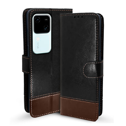 Pikkme black & brown flip cover for Vivo V30 5G