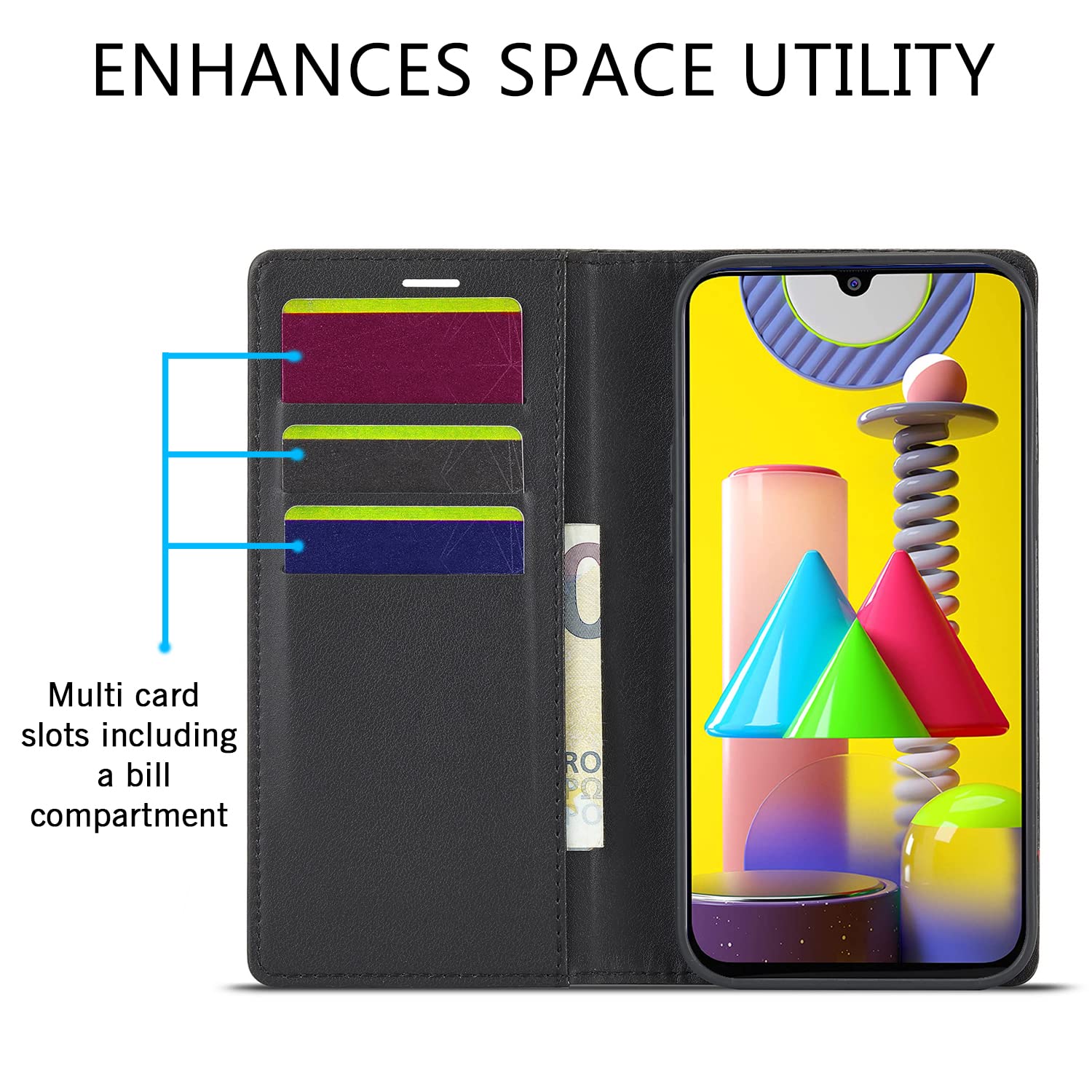 Samsung M31/F41/M31 Prime Wallet flip case in black by Pikkme – photo 3