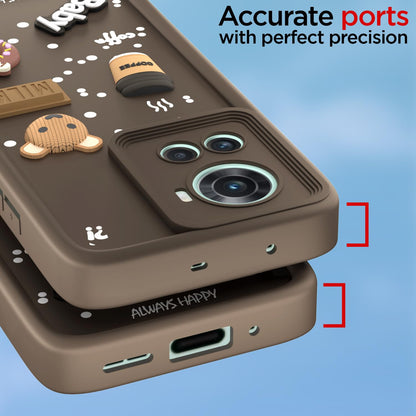 Pikkme OnePlus 10R 5G Cute Fun Cartoon 3D Bear Coffee Back Cover (Brown)