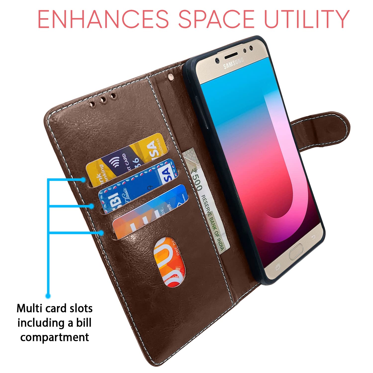 Pikkme brown & coffee Magnetic flip cover for Samsung J7 Pro – photo 3