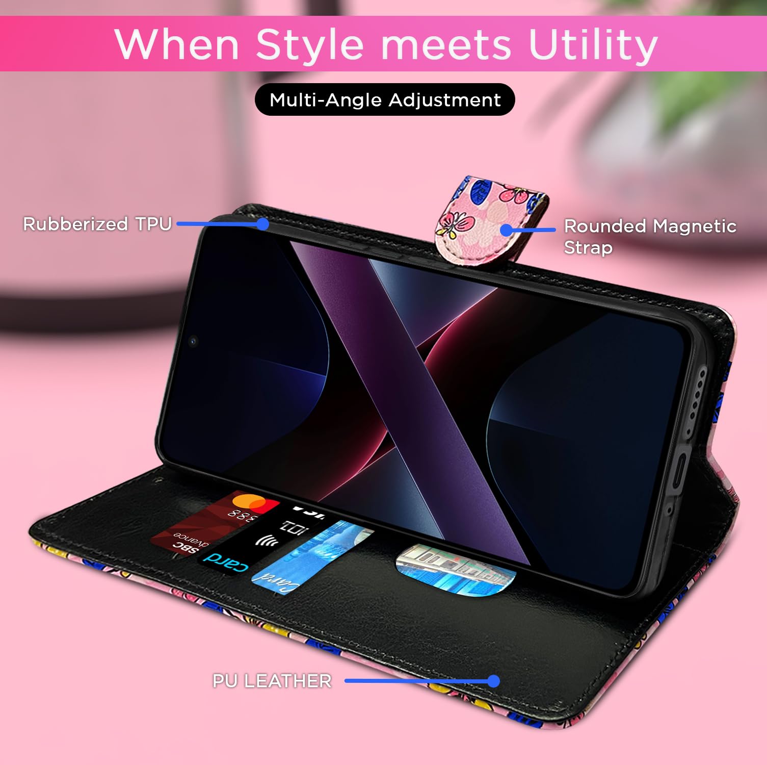 Pikkme POCO X7 Pro 5G pink flower flip case – photo 5