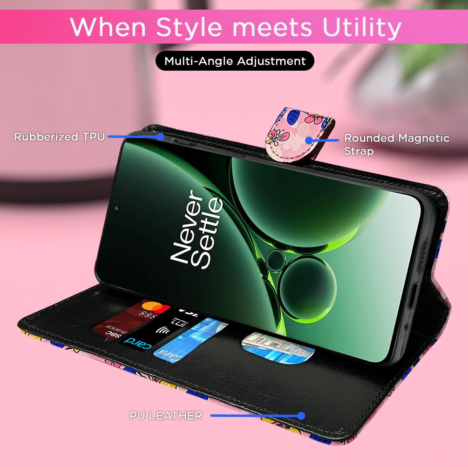 Pikkme pink flower wallet flip cover for OnePlus Nord 3 5G – photo 5