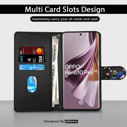 Oppo Reno 10 Pro 5G Wallet flip cover in black flower by Pikkme – photo 2
