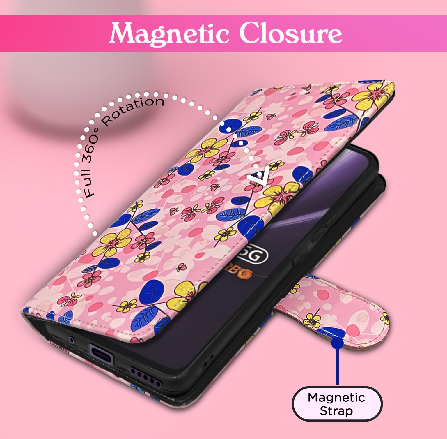 Pink flower mobile flip cover for Vivo T4x/iQOO Z10x/Y31 Pro 5G – Pikkme – photo 6